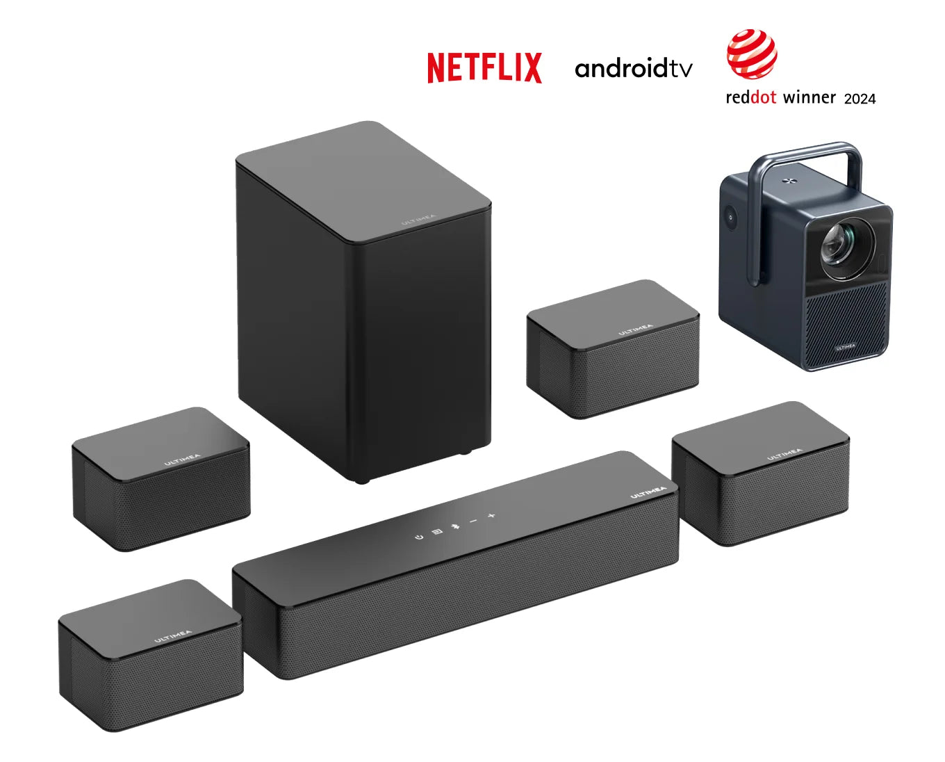 Home Theater Bundle | Portable Projector & 7.1 Soundbar | Poseidon